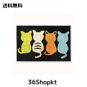 玄関マット かわいい バスマット おしゃれ 猫柄 足ふきマット 50x80cm お風呂マット 吸水速乾 グラデーション シャギー ふわふわ 丸洗い 