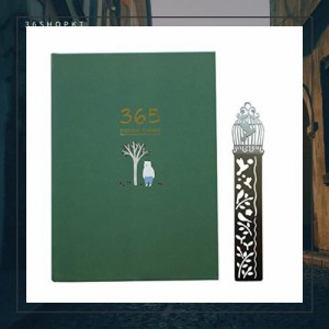 365日 日記帳 かわいい手帳 スケジュール 予定表 仕事 勉強 年間計画月額プラン日次計画 日付なしメモ帳 金属定規/ブックマーク付き (緑)