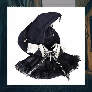 niannyyhouse 20cm人形の服 綿人形の服 帽子+ドレス 2点セット メイド衣装 魔法の帽子 人形ベビー服 レースドレススーツ 着せ替え 黒 ぬ