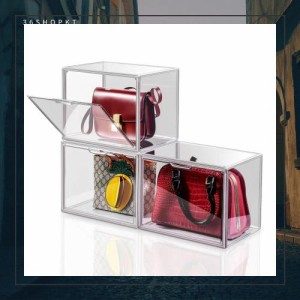 共馳収納 透明の収納ケース3つ 積み重ね式 プラスチックのマグネット式 前開き おもちゃ・かばん・財布・靴・書類の収納ボックス・ディス