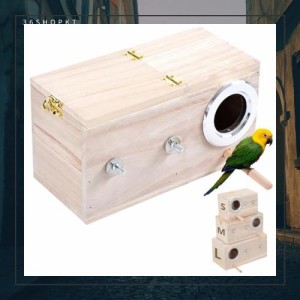 aleawol 【Lサイズ】29X15X15CM 巣箱 大 鳥の巣箱 鳥の繁殖箱 横式 天然木材 インコ オウム巣箱 孵化 繁殖 セキセイインコ交配箱（右に開