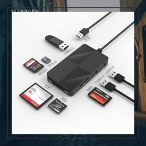 USB 3.0 メモリーカードリーダー,XD/SD/CF/Micro SD/MS+3 USB 3.0, 8-in-1 cfカードリーダー, サポート5枚のカードをに読み取るCF SD XD 