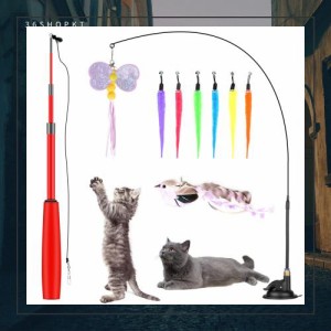 猫おもちゃ 猫じゃらしOziral 吸盤式+釣り竿じゃらし 猫用おもちゃ 自動回弾可能 運動不足解消 ストレス解消 鳥/毛虫/ミツバチ 交換用玩