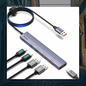 Aceele USB ハブ10Gbps 4ポート拡張USB 3.2 Gen 2 ハブ120cm ケーブル付き 2xUSB-A ポートと 2xUSB-C ポート Type-c電源ポート付きUSB A 