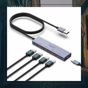 10Gbps USB3.2ハブ5ポート,TSUPY USB 3.2 Gen 2 ハブ 120cm延長ケーブル アルミ製 USB-A 3.2*4 ポート拡張 usb増設 セルフパワーとバスパ