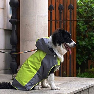 Umora 犬用レインコート カッパ 雨具 通気 帽子付 散歩用 小型犬 中型犬 大型犬（グリーン+グレー XS）