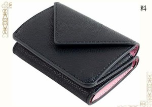 [MALTA] ミニ財布 三つ折りメンズ レディース コンパクト 小さい レザー 牛革 ボタン型 小銭入れ カード入れ 大容量 ブラックピンク