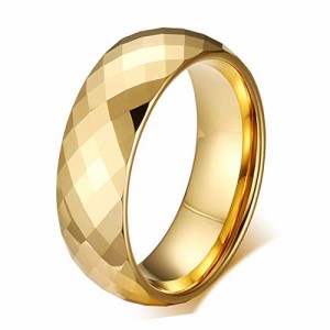[Rockyu] ブランド タングステンリング 17号 メンズ ゴールド 18金メッキ 菱形指輪 多面カット おしゃれ 幅広 8mm 指輪物語 金属感 上品 