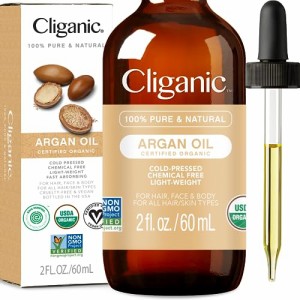 Cliganic オーガニックアルガンオイル 2オンス 100％ピュア モロッコのアルガンオイル 髪、顔、肌| ナチュラルコールドプレスキャリアオ
