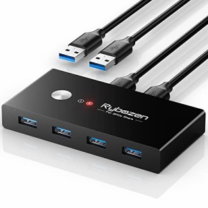 Rybozen USB 3.0スイッチセレクター KVMスイッチャー USBデバイス4台の共有用 ワンボタン交換 キーボード マウス スキャナー プリンター 