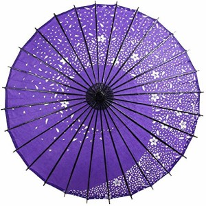 ILuvic和傘 紙傘 踊り傘 日傘 舞踊 桜吹雪 和風 飾り用 防水 和服 長傘 コスプレ 花火 (紫+桜, 1)