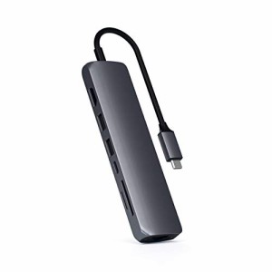 Satechi イーサネット付き スリム 7in1 USB-Cハブ (スペースグレイ) 4K HDMI(60Hz), USB-C PD(60W), 2xUSB-A, SD/Microカードスロット (M