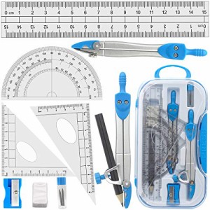 Tulokaスクールコンパス 算数こんぱす12点セット15cm直定規 2pcs三角定規 半円分度器 替え芯 消しゴム 鉛筆 幾何学 中学生 小学生 文房具