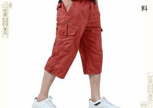 短パン カーゴ 半ズボン メンズ はーふぱんつ 作業パンツ ボトムス 七分丈 作業服 ズボン ミディアムパンツ 赤 レッド 3XL