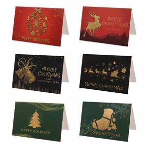Kesote クリスマスカード メッセージカード 24枚セット 封筒付き グリーティングカード お祝いカード キラキラ 6デザイン クリスマスツリ