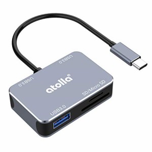 USB Type C ハブ sdカードリーダー, atolla USB C ハブ、 3ポートusb hub 3.0 + SD・microSDカードリーダー、5Gbps 高速データ転送, 軽量