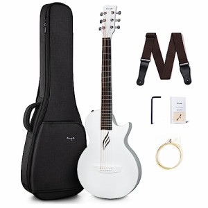 Enya Nova Go アコースティックギター・カーボン一体成型ミニギター初心者キット、ギターケースとギター両方のストラップ付属（ホワイトW