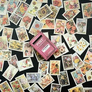 コラージュ 素材 切手 シール 花 レトロ ステッカー 100枚セットマッチ箱入り ミニカード stickers アンティーク スケジュール 手帳 ノー