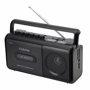 Gelielim ラジカセ カセットテープ プレーヤー AM/FM/ワイドFM対応 コンセント付き/電池駆動可能 マイク付き ポータブルラジオ ブラック