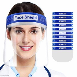 [HUOFU] フェイスシールド 10枚 50枚100枚 フェイスガード 飛沫防止 face shield 透明 軽量 ほこり 花粉対策 防塵 防災面 簡易防護面 曇