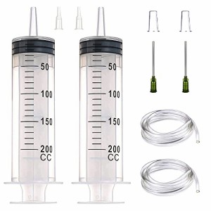 TOUFEIYUAN シリンジ 2枚200ml注射器 液体測定シリンジ、長さ100cmのカテーテルが1本付属しています、キャップ付きの鈍い針。科学実験室
