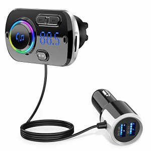 Pfumisa FMトランスミッター Bluetooth 車用 車載Bluetooth 5.0+EDR シガーソケット USB 車載充電器 2 USBポート（5V/2.4A＆3A）QC3.0急