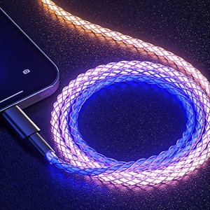 Sikai 光流れ充電ケーブル USB-A/Type C/iPhone用 RGB 彩り光るケーブル 長さ1m イルミネーション 光る USB-A ＆ Type-Cケーブル 充電+48