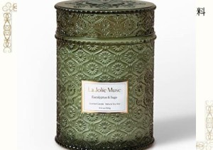 LA JOLIE MUSE アロマキャンドル 木芯 ユーカリとセージの香り 550g 90時間 大型 おしゃれ グラスジャー 自然素材のソイワックス