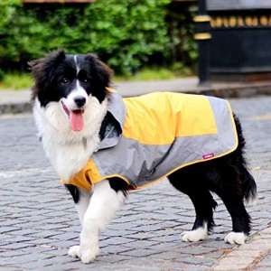 Umora 犬用レインコート カッパ 雨具 通気 帽子付 散歩用 小型犬 中型犬 大型犬 (オレンジ+グレー L)