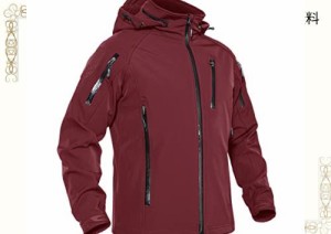 [KEFITEVD] ウインドブレーカー メンズ 登山 大きいサイズ 防寒着 タクティカルジャケット 冬用 ジャンパー 赤 ワインレッド 3XL