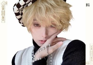 FORCUTEUウィッグ メンズ 金髪 マッシュ パーマ かつら 男性 男装 フルウィッグ ショート wig カツラ つむじ 自然 小顔 耐熱 人気 ファッ