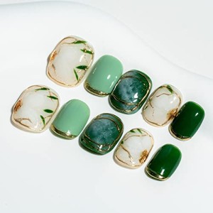 Sun＆Beam Nails 手作り ネイルチップ ショート 短め 緑 みどり ラウンド つけ爪 ネイル キラキラ 人気 おしゃれ かわいい デザイン 貼る