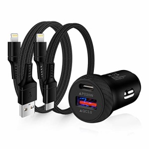 シガーソケット usb 急速充電 車 充電器 iphone 38W USB-C カーチャージャー 0.9M+1.8M iPhone 充電ケーブル Haoano 車載充電器データ転