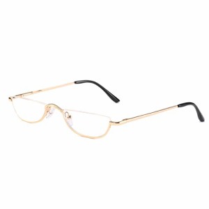 [REAVEE] 老眼鏡 ハーフフレーム 半月型 メタル 薄型 軽量 男女兼用 おしゃれ ケース付き 度数 「+1.0」 ゴールド