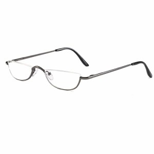 [REAVEE] 老眼鏡 ハーフフレーム 半月型 メタル 薄型 軽量 男女兼用 おしゃれ ケース付き 度数 「+3.0」 ガンブラック