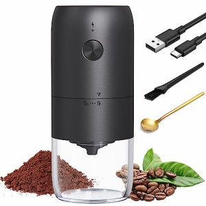 電動コーヒーグラインダー、DERGUAM 充電式コーヒー豆グラインダー、ポータブル小型コーヒーグラインダー、調整可能な粗さ 1800mAh 自動