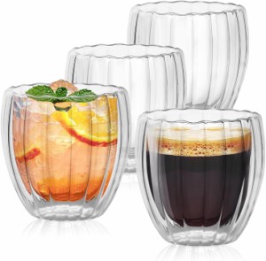 TeamSky グラス コップ タンブラー ダブルウォールグラス ml 4個セット 耐温耐冷性 二重構造 コーヒー キッチン用品 食器ギフト プレゼン