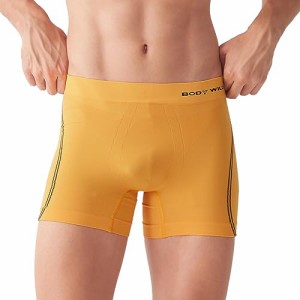 [ボディワイルド] ボクサーパンツ e-BOXER セミロングボクサー 前とじ サイドライン 裾長め 立体成型 抗菌 防臭 メンズ 【NEW】 イエロー