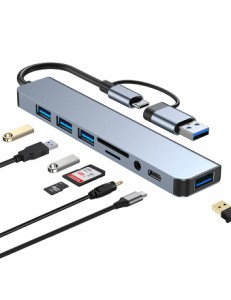 Zacoora USB and USB Cハブアダプター8ポートType-C転送情報Micro SD/SDカードリーダーUSB-CスイッチアダプターUSBとType-Cポート対応各