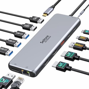 ドッキングステーション type c USB C ドッキングステーション hdmi 2つ 長持ちアルミ製 usbハブtype c【13 in 1】 3画面モード トリプル