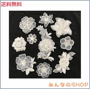 Sweetimes レース生地 刺繍花 縫製 DIY 服 工芸品の装飾 パッチ アップリケ モチーフ 10枚セット アイロン両面接着シート付No.16 (ホワイ