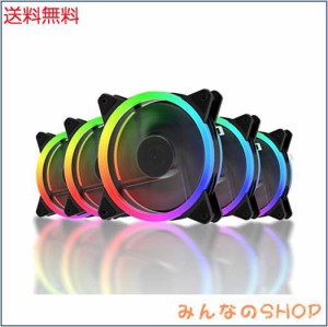 upHere 120mm RGB PCケースファン 中心部分が黒でLEDリングで周りが光る 静音タイプ 25mm厚 6PIN SATA電源 コントローラーとリモコン付き