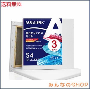 AUREUO 張りキャンバス セット S4 (33.3cmx33.3cm) 中目 綿化繊混紡 3枚 初心者 絵画用具 芸術絵創作 現代油絵 美術装飾 水彩画・油絵画