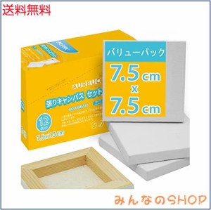 AUREUO 芸術絵創作 現代油絵 美術装飾 ミニ 張りキャンバス セット イーゼル無し 7.5？×7.5？ 12枚 中目 100％コットン 水彩絵・アクリ