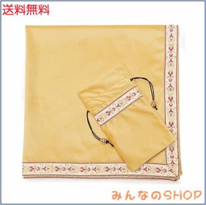 Kuai タロットクロス パステルカラー 68×68cm 2点セット ベルベット ポーチ付 タロット カード 占い 鑑定 厚手 (ベージュ+ピンクリボン,