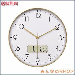 Nbdeal 掛け時計 電波時計 静音 連続秒針 おしゃれ 日付 曜日表示 直径30cm 壁掛け 時計 北欧 (ゴールド)