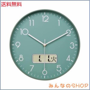 Nbdeal 掛け時計 電波時計 静音 連続秒針 おしゃれ 日付 曜日表示 直径30cm 壁掛け 時計 北欧 (グリーン)