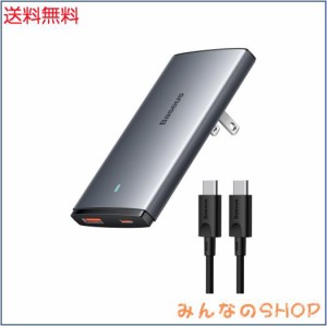 Baseus PD 充電器 65W 2ポート 急速充電器 【1.68cm 極薄 GaN5 採用/USB-C ＆ USB-A/PD QC PPS 対応/折りたたみ式プラグ/金属質感】 USB 