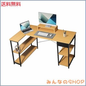 Maihail 机 l字デスク 勉強机 pcデスク パソコンデスク右棚左棚 オフィスデスク 幅136cm desk コーナーデスク つくえ ?子 棚板高さ調節可