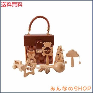 Wooden Teether ガラガラ ラトル 出産祝い おもちゃ 木製 ひも通しおもちゃ 手押し車 ベビーおもちゃセット 木のおもちゃ 無塗装 8個セッ